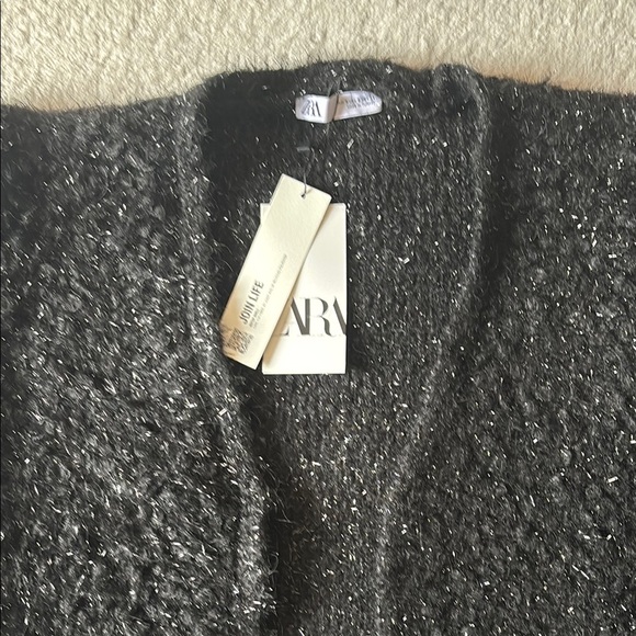 Zara Black Fuzzy Metallic Cardigan Jacket - Picture 5 of 8